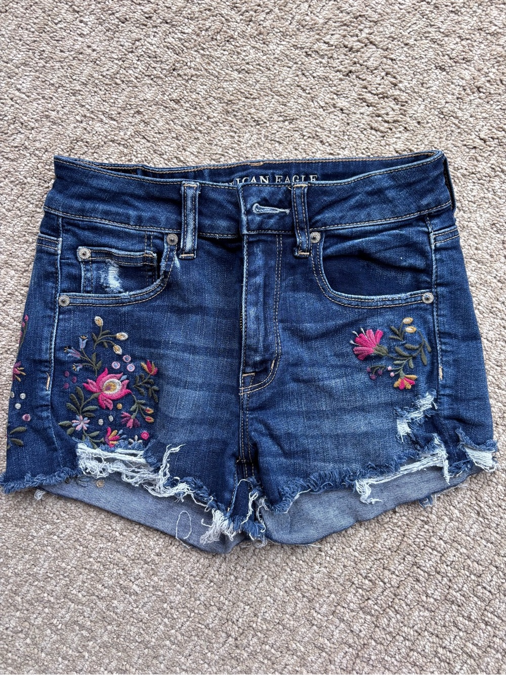 American Eagle Denim Floral Shorts Size 6
